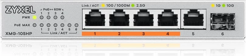 Switch Zyxel XMG-105HP, 2.5G Ethernet, Silver