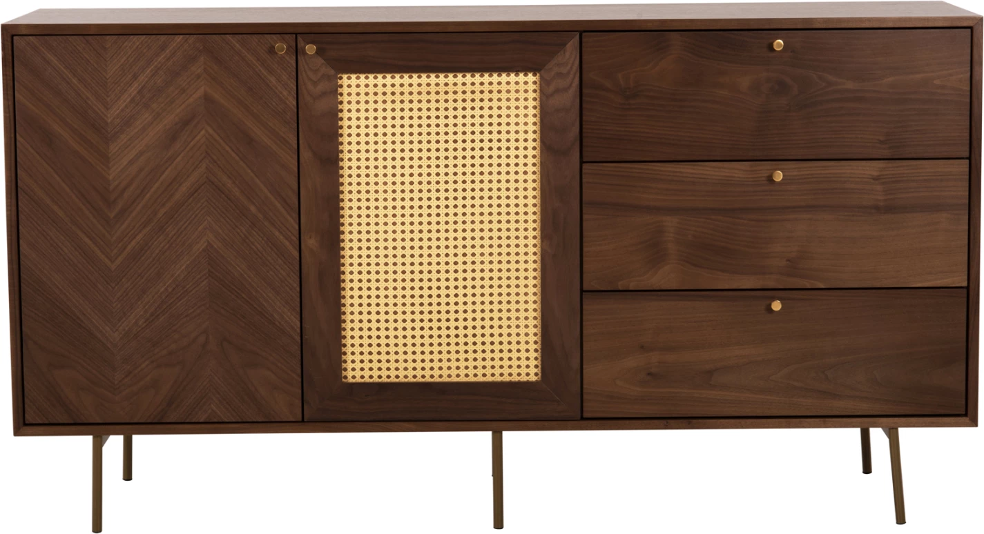 Bufet MEEN, FH9735, MDF, me furnir arre natyrale, këmbë metali të arta, 150x40x80H cm