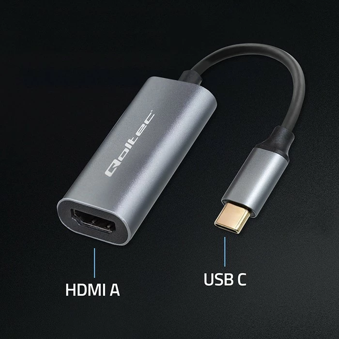Adapter USB-C në HDMI Qoltec 50331, 4K 60Hz, alumini, zi/grafit