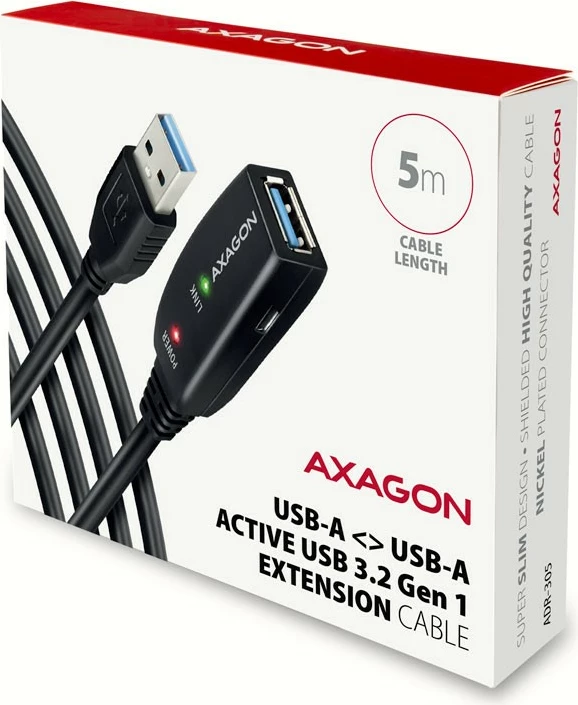 Kabllo zgjatuese aktive USB 3.2 Gen 1 AXAGON ADR-305, 5m, e zezë