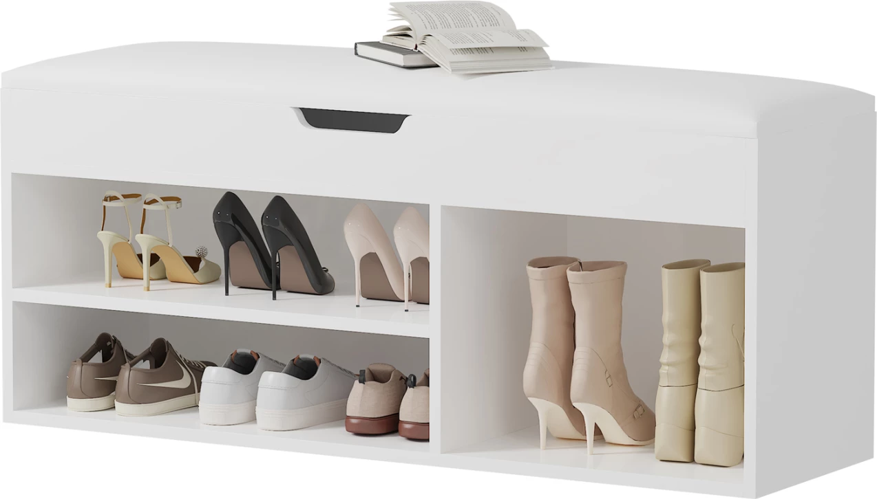 Raft këpucësh me vend për t'u ulur ROMIR FH2478.03 melaminë, ngjyrë bardhë-bardhë, 100x30x44H cm