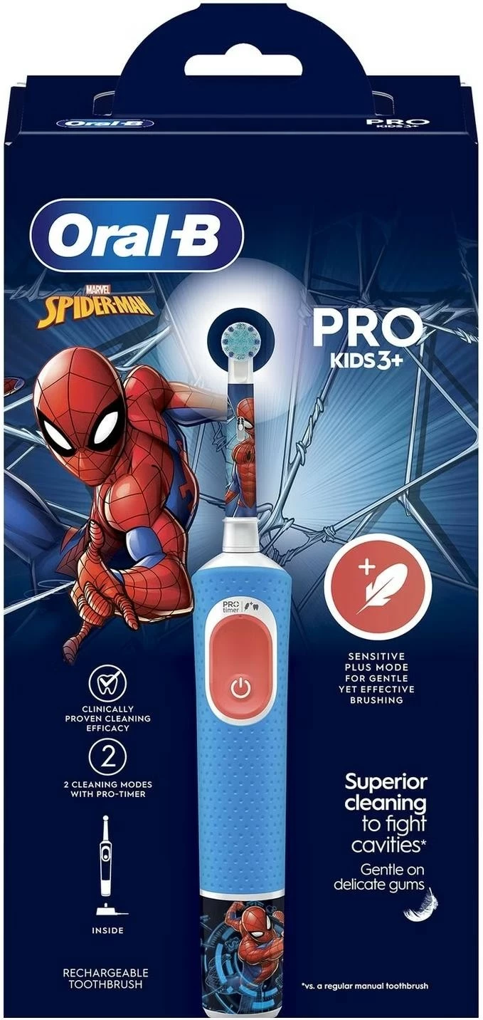 Furçë dhëmbësh elektrike Oral-B Vitality Pro Kids 3+, Spider-Man, blu-kuqe