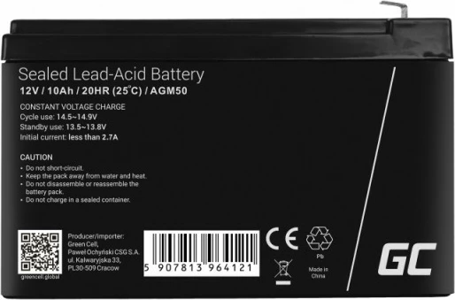 Bateri AGM Green Cell AGM50, 12V, 10Ah, e zezë