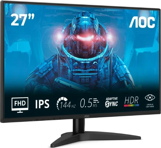 Monitor, AOC, 27B36X, 27" FHD IPS 144Hz 0.5ms HDR10 Adaptive Sync, HDMI/DP, i zi, me kabllo HDMI 1.5 m