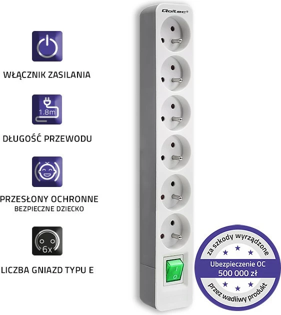 Kasë Qoltec 50292 me 6 dalje, 1.8m, Bardhë-Gri