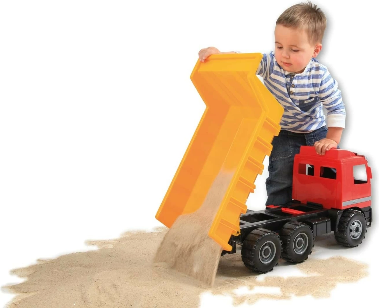 Kamion lodër Lena Mercedes Actros, 62 cm, plastik, Kuq/Verdhë