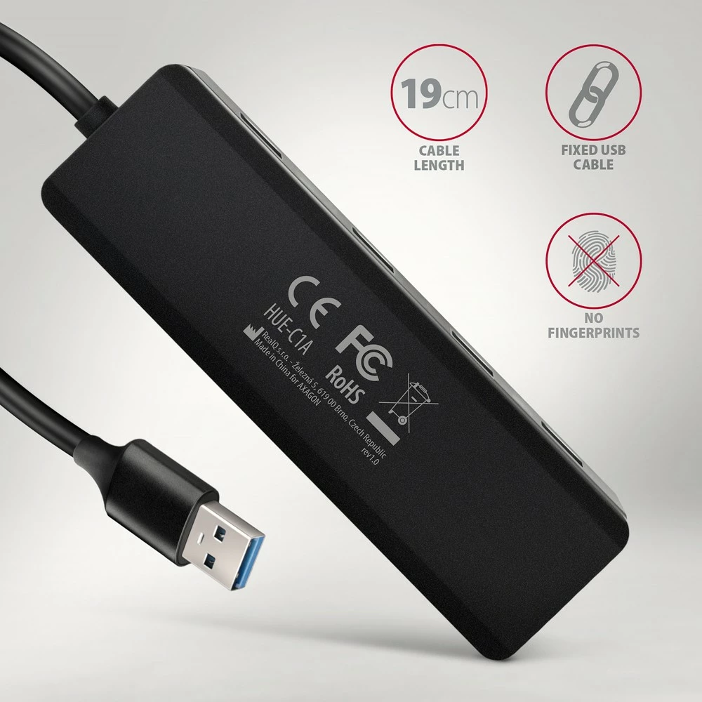Kasë AXAGON HUE-C1A, 4 porta USB 5Gbps, USB-C Power IN, 19cm kabllo, E zezë