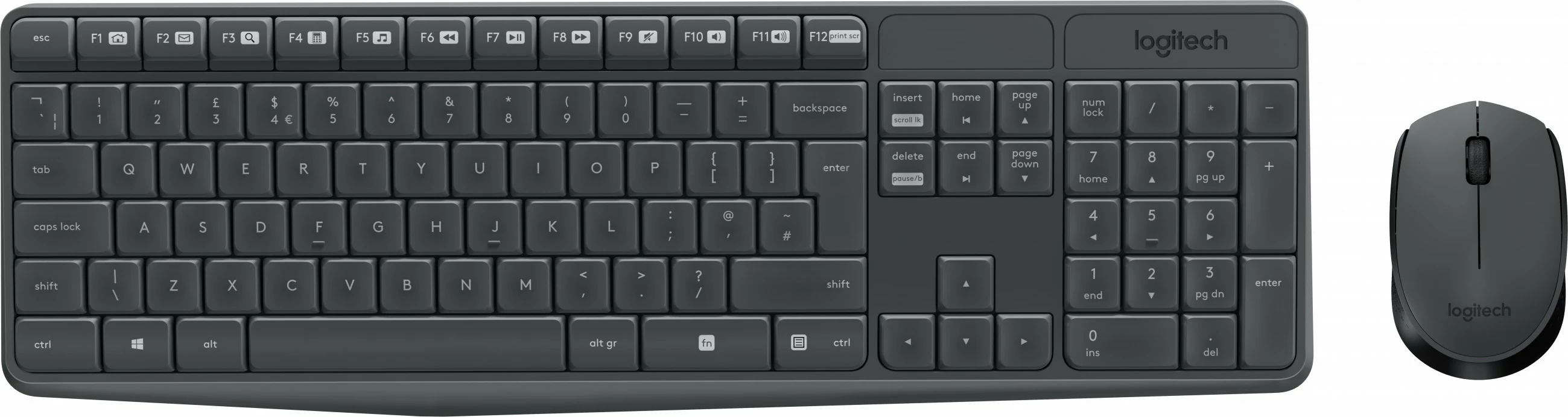 Komplet tastierë dhe maus Logitech MK235, Full-size (100%), Wireless, USB, QWERTZ, Gri, Maus përfshirë