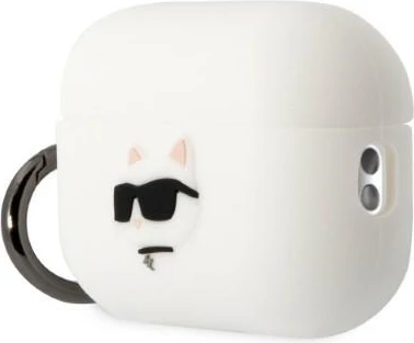 Mbështjellës Karl Lagerfeld KLAP2RUNCHH për AirPods Pro 2, silikon, Choupette Head 3D, Bardhë