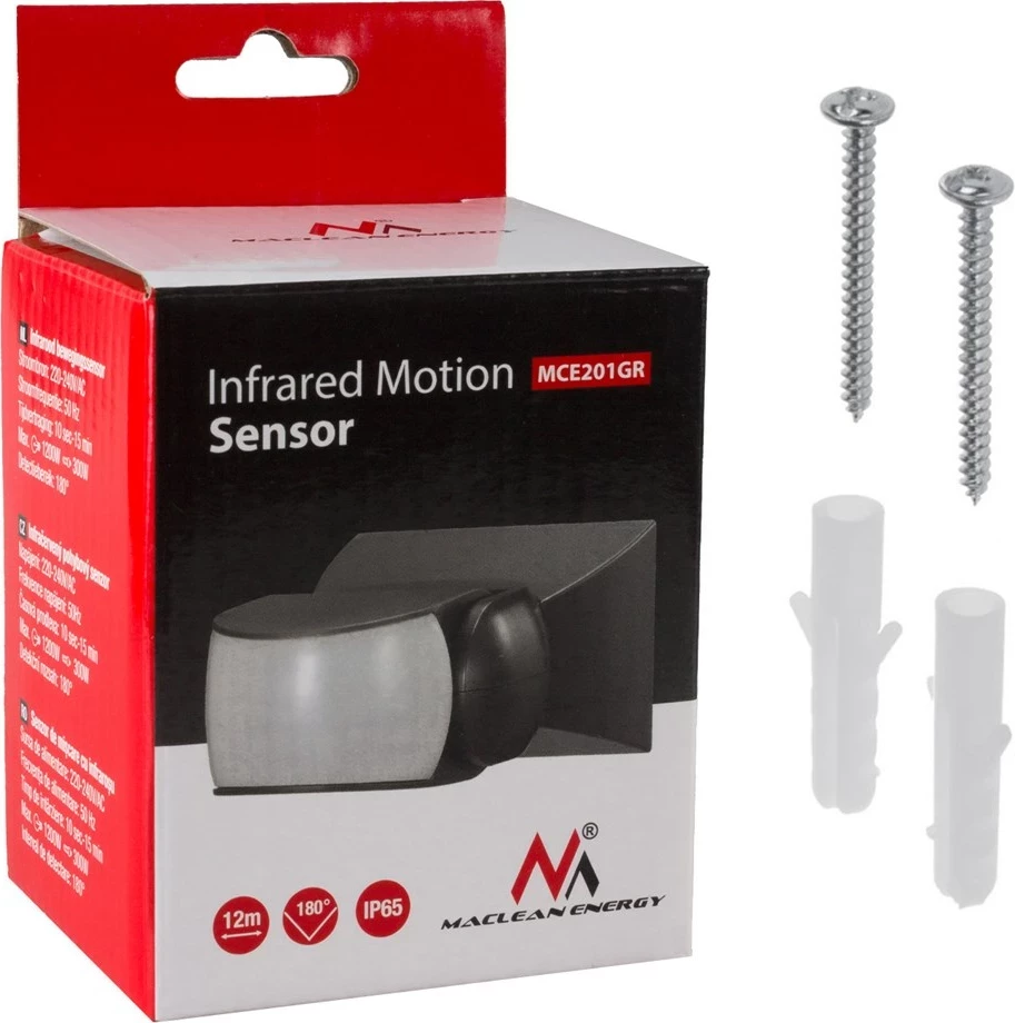 Sensor lëvizjeje Maclean MCE201 GR, Infrared PIR, IP65, i zi