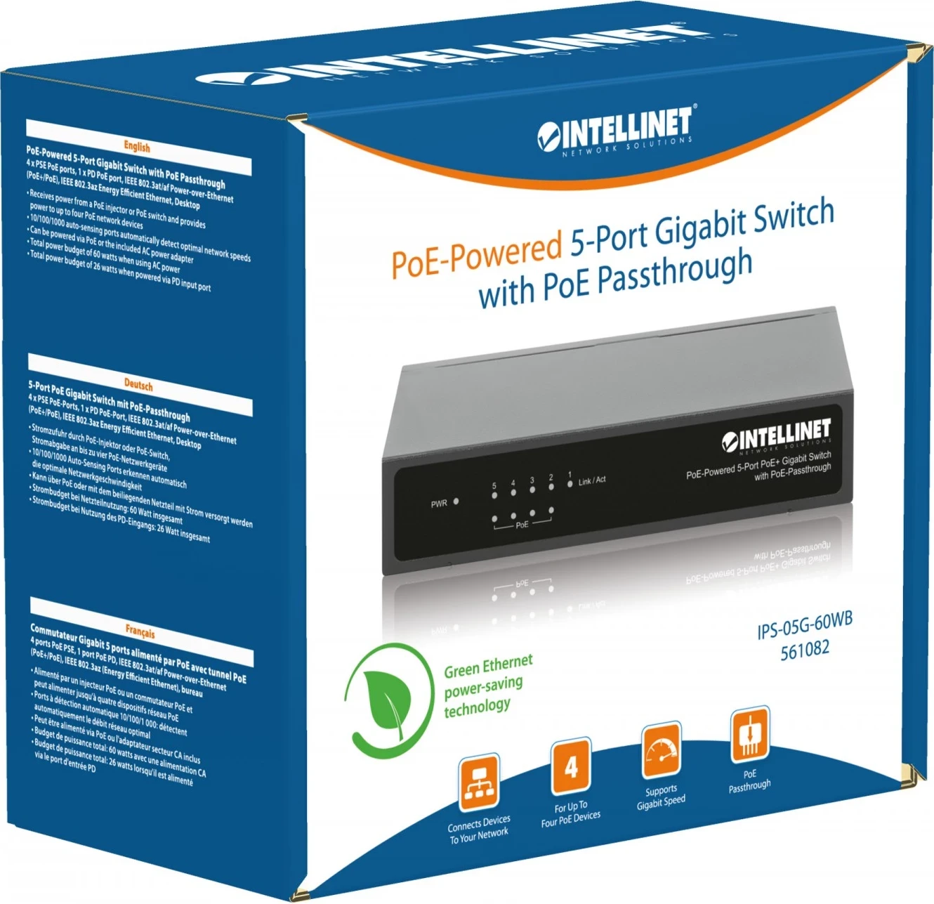 Switch Intellinet 561082, 5 Porte Gigabit PoE, i pa menaxhueshëm