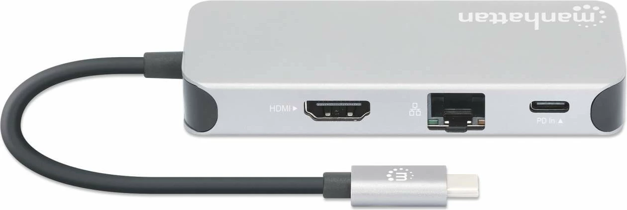 Docking station MANHATTAN USB-C 8-in-1, HDMI, RJ45, 3xUSB-A, gri