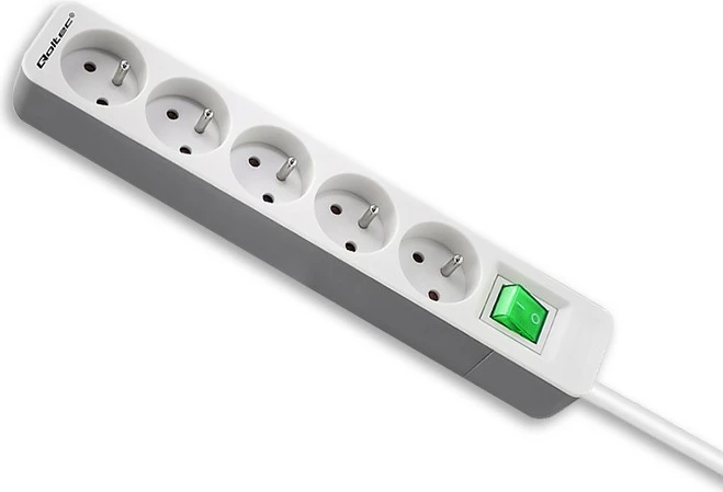 Prizë Qoltec 50290 me 5 dalje, 1.8m, bardhë-gri