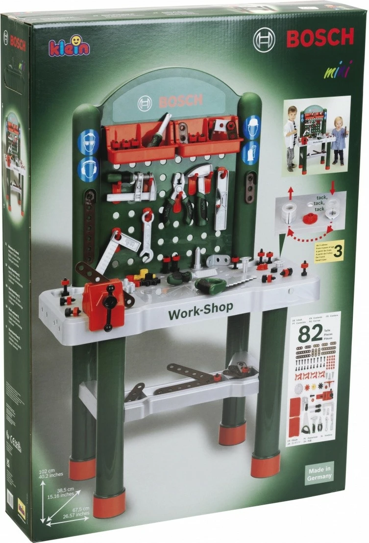 Tavolinë pune lodër për fëmijë Klein Bosch Workshop 82 pjesë, Multikolor