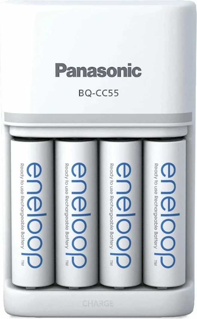 Karikues baterish Panasonic Eneloop Smartplus BQ-CC55 me 4x AA 2000 mAh, Bardhë