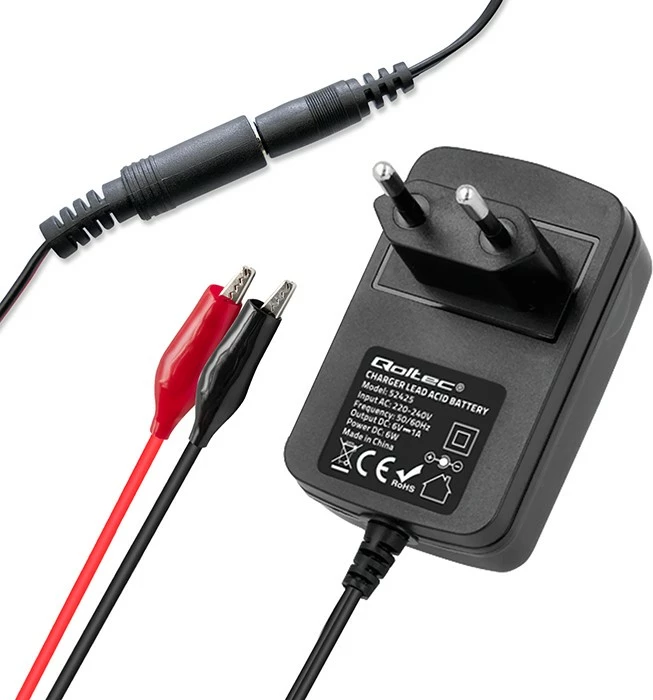 Karikues automatik baterie Qoltec 52425, 6V, 1A, LED, i zi