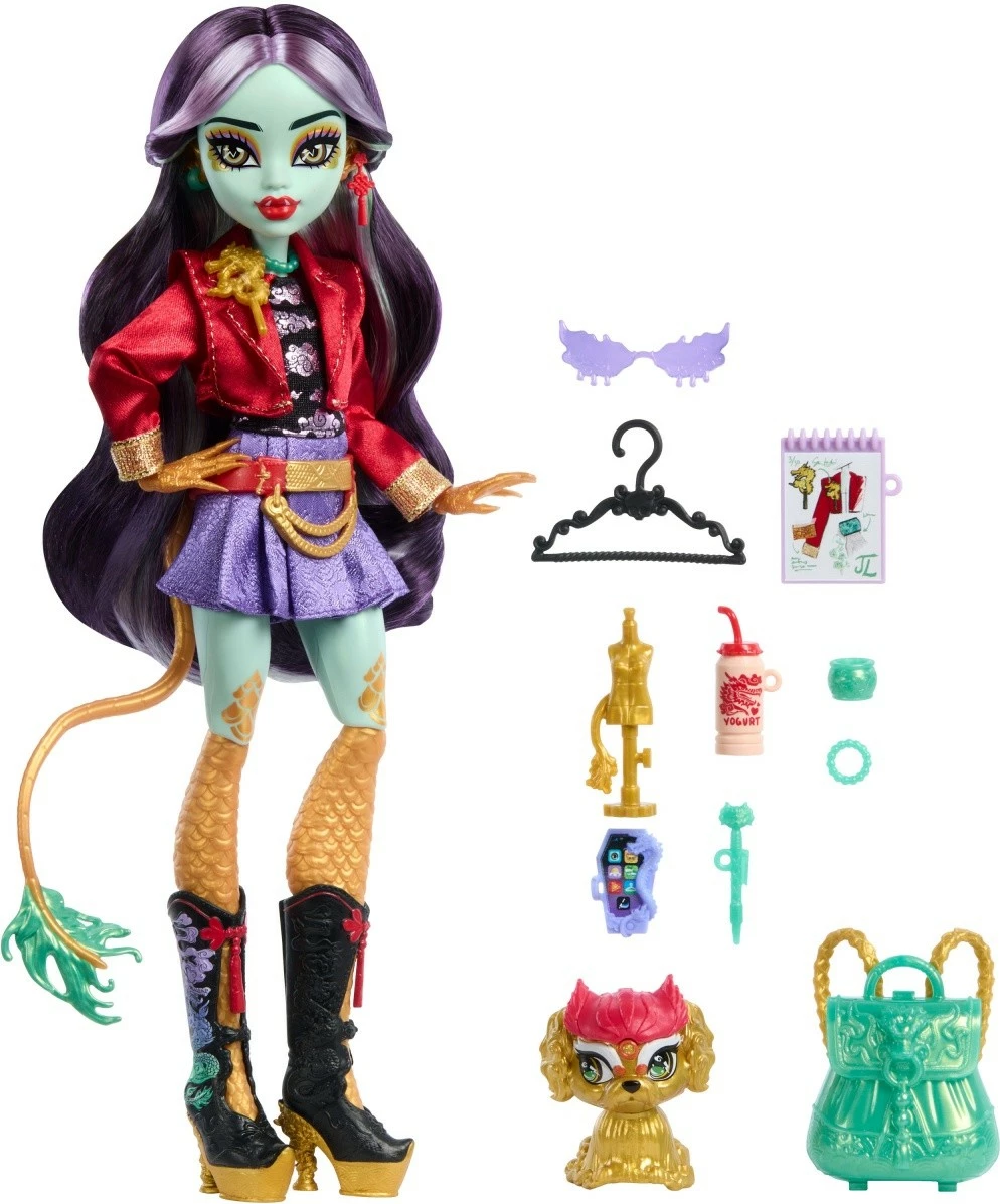 Kukull Monster High Mattel Jinafire Long HYV58 me kafshë shoqëruese dhe aksesorë