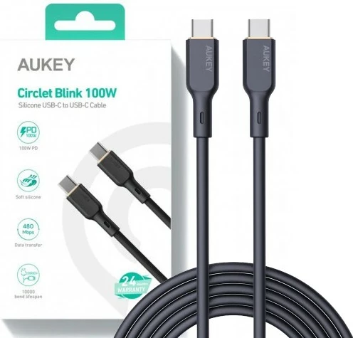 Kabllo AUKEY CB-SCC101 USB-C në USB-C, 1m, 100W PD, E zezë