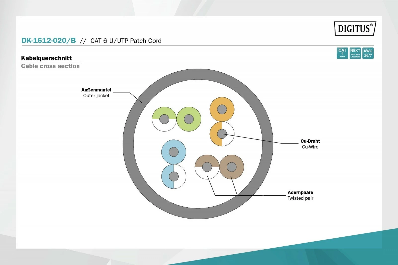 Kabllo rrjeti Digitus DK-1612-020/B, Cat 6, 2m, Blu