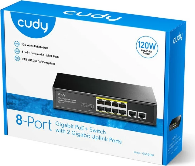 Switch Cudy GS1010P, Gigabit Ethernet, PoE, Montim në mur
