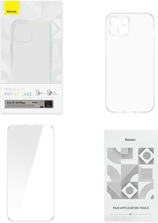 Mbështjellës dhe xham i temperuar Baseus Corning për iPhone 14 Plus, transparent, set