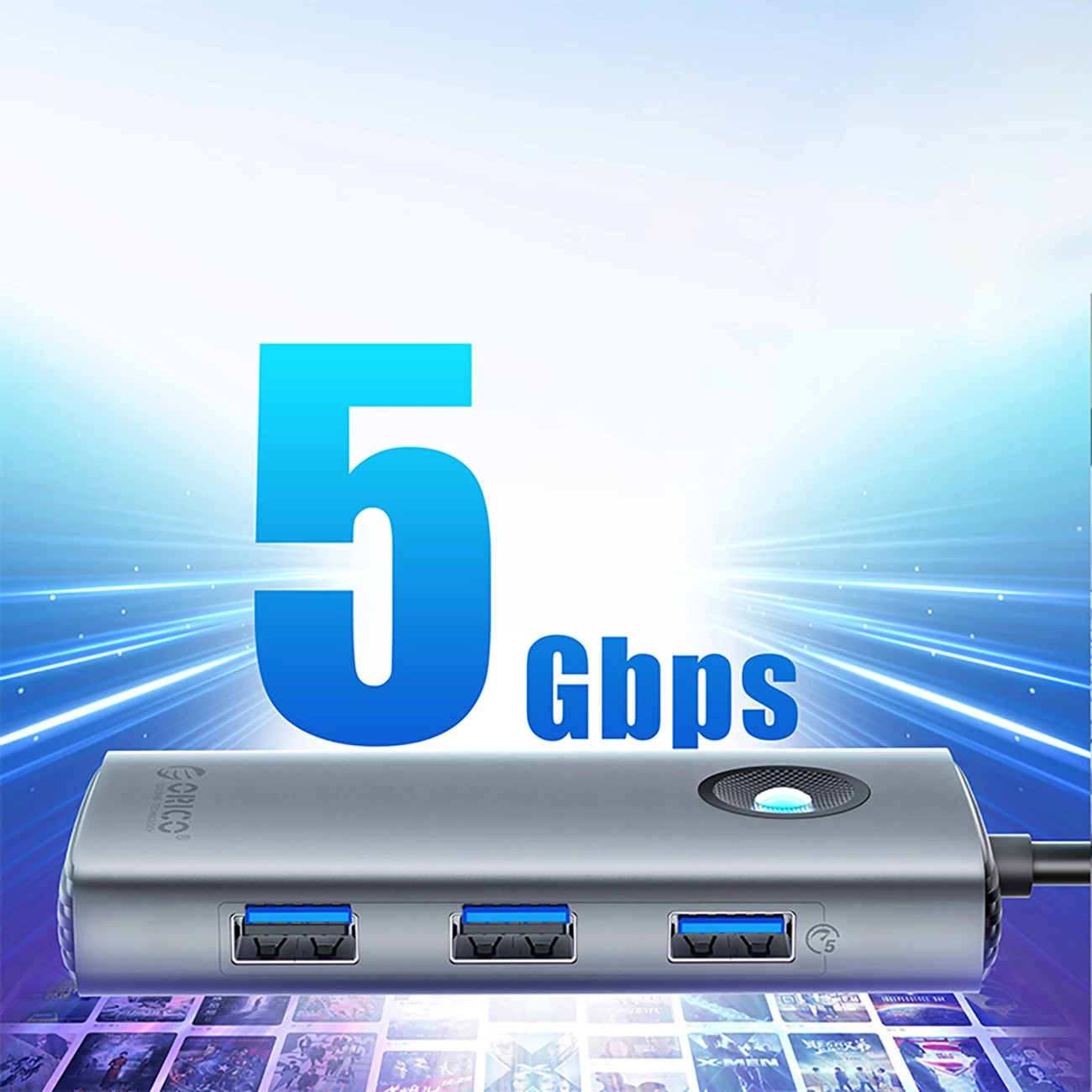 Kasë Orico PW11-6P, 6 porte, USB-C Hub, 3x USB-A 3.0, 1x USB-C 3.0, 1x HDMI, 100W PD, Gri