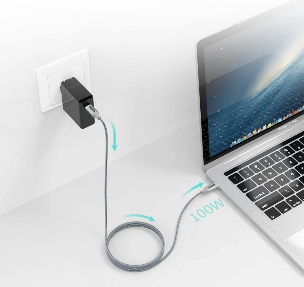 Kabllo USB-C në USB-C Choetech XCC-1002-GY, 1.8m, 100W, Gri