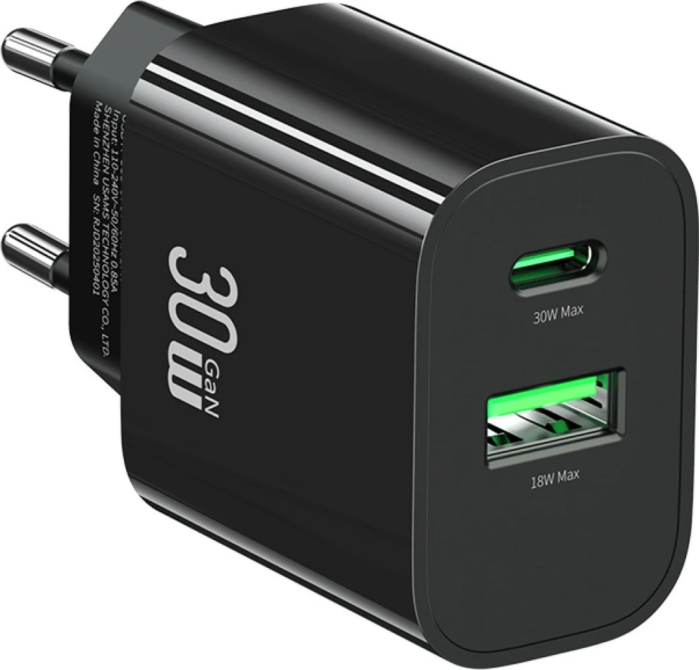 Karikues muri USAMS CC316 T65, 30W, 1x USB-C, 1x USB-A, i zi