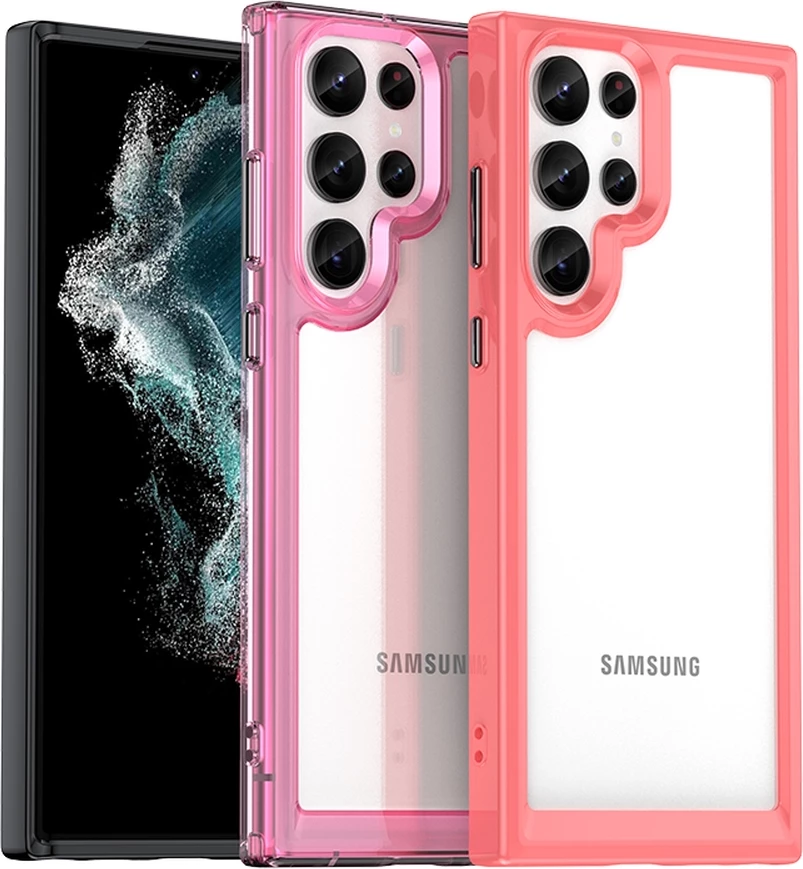 Mbështjellës Hurtel Outer Space Case për Samsung Galaxy S22 Ultra, i fortë me kornizë xheli, Kuq