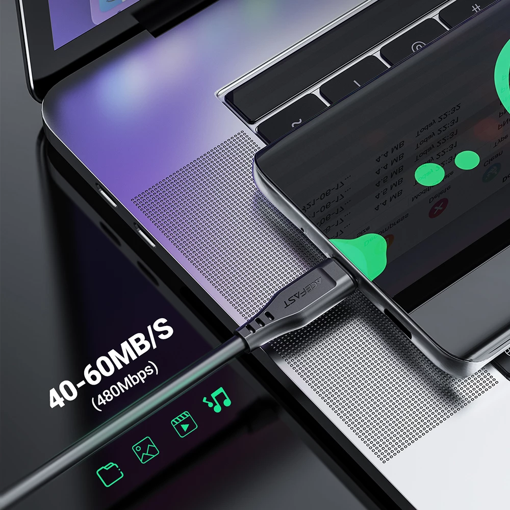 Kabllo USB Acefast C3-04, 1.2m, 3A, e zezë