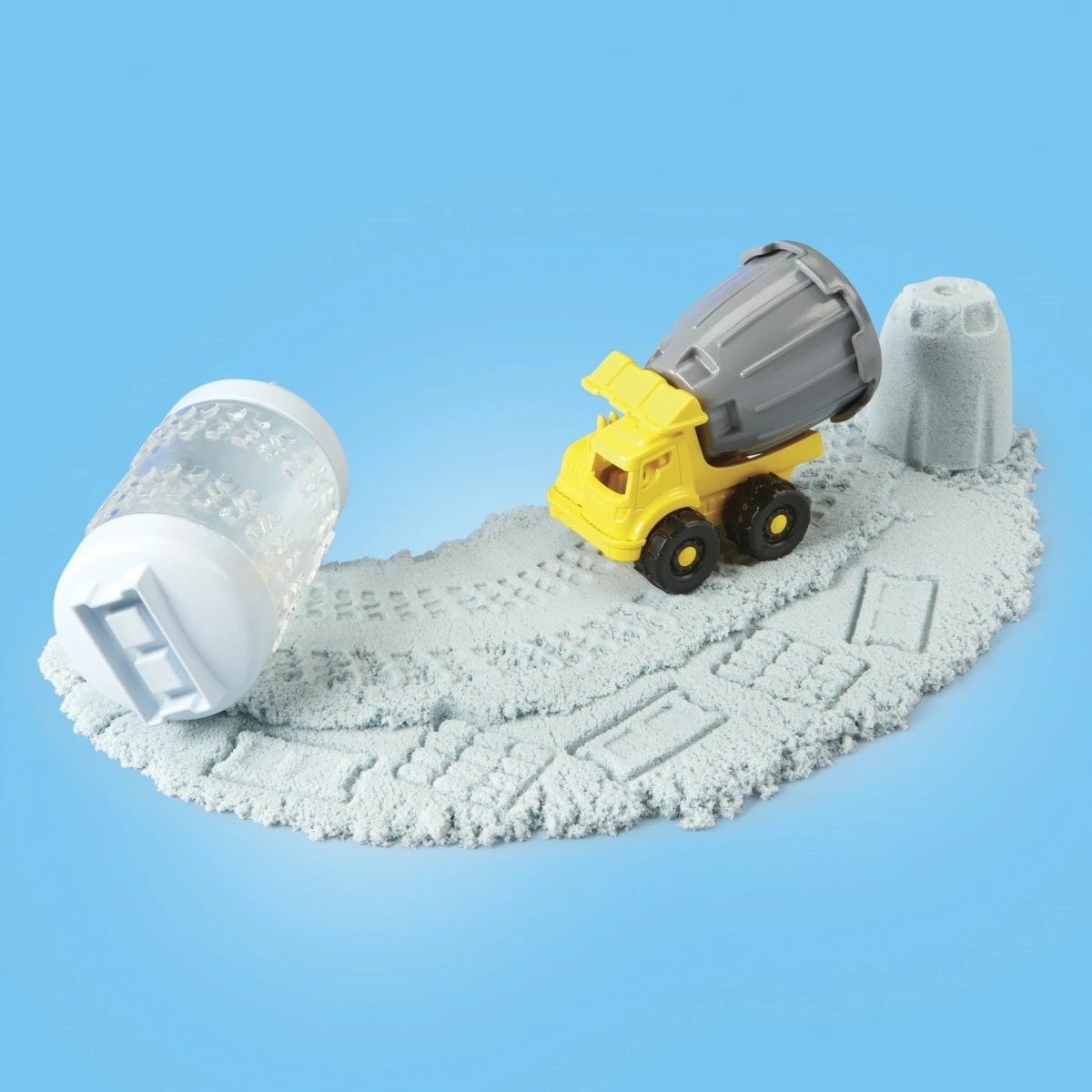 Set lodrash Wonder Factory Never Dry Sand Trucks, MGA, 595168-EUC/532934, me rërë kinetike dhe kamion betoni, plastikë