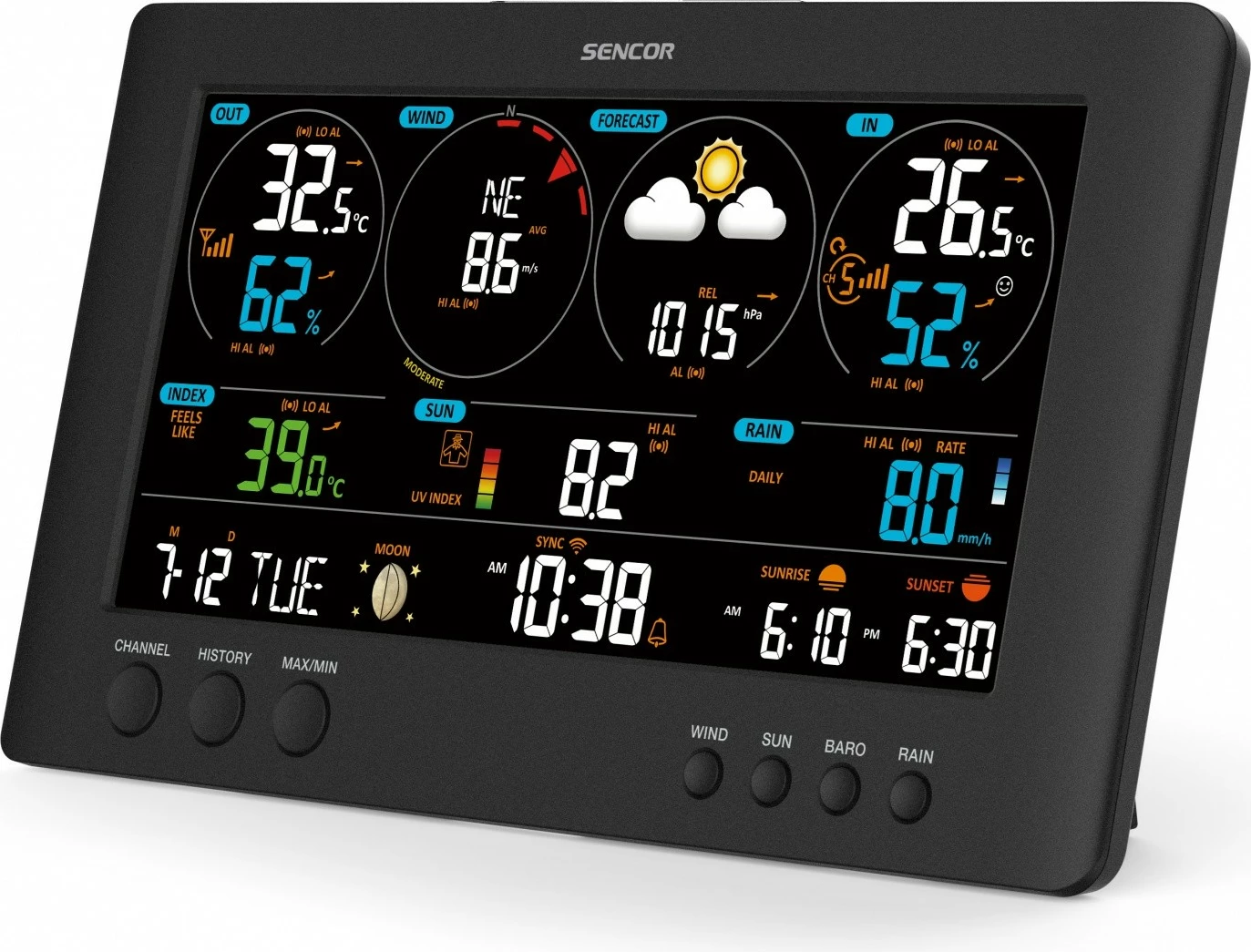 Stacion meteo Sencor SWS 12500 me WiFi, LCD 21.4cm, i zi, shumëngjyrësh