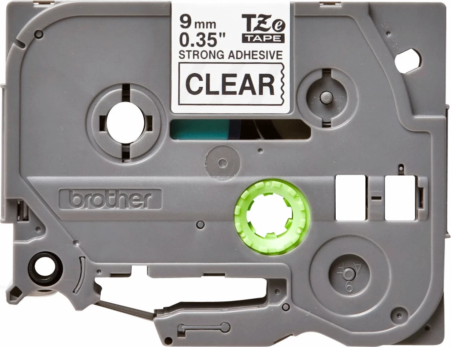 Kasetë etiketuese Brother TZe-S121, 9mm, tekst i zi mbi transparent, ngjitës i fortë, 8m