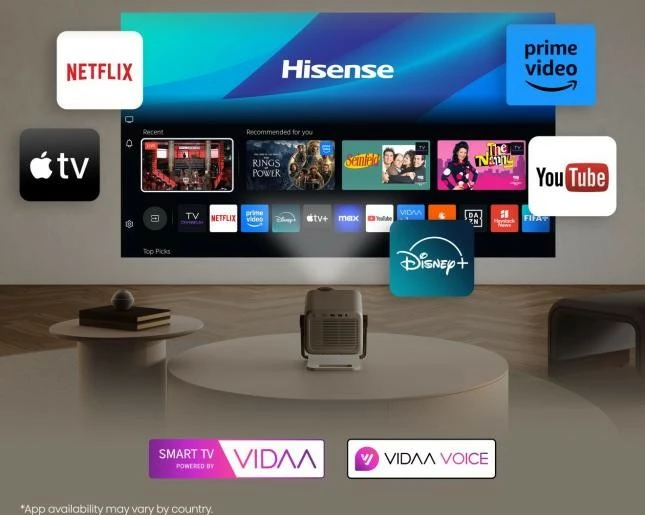 Projektor lazer 4K, Hisense M2 Pro, 1300 ANSI lm, short throw 1.0–1.3:1, auto-focus/keystone, Wi‑Fi/Bluetooth, gri