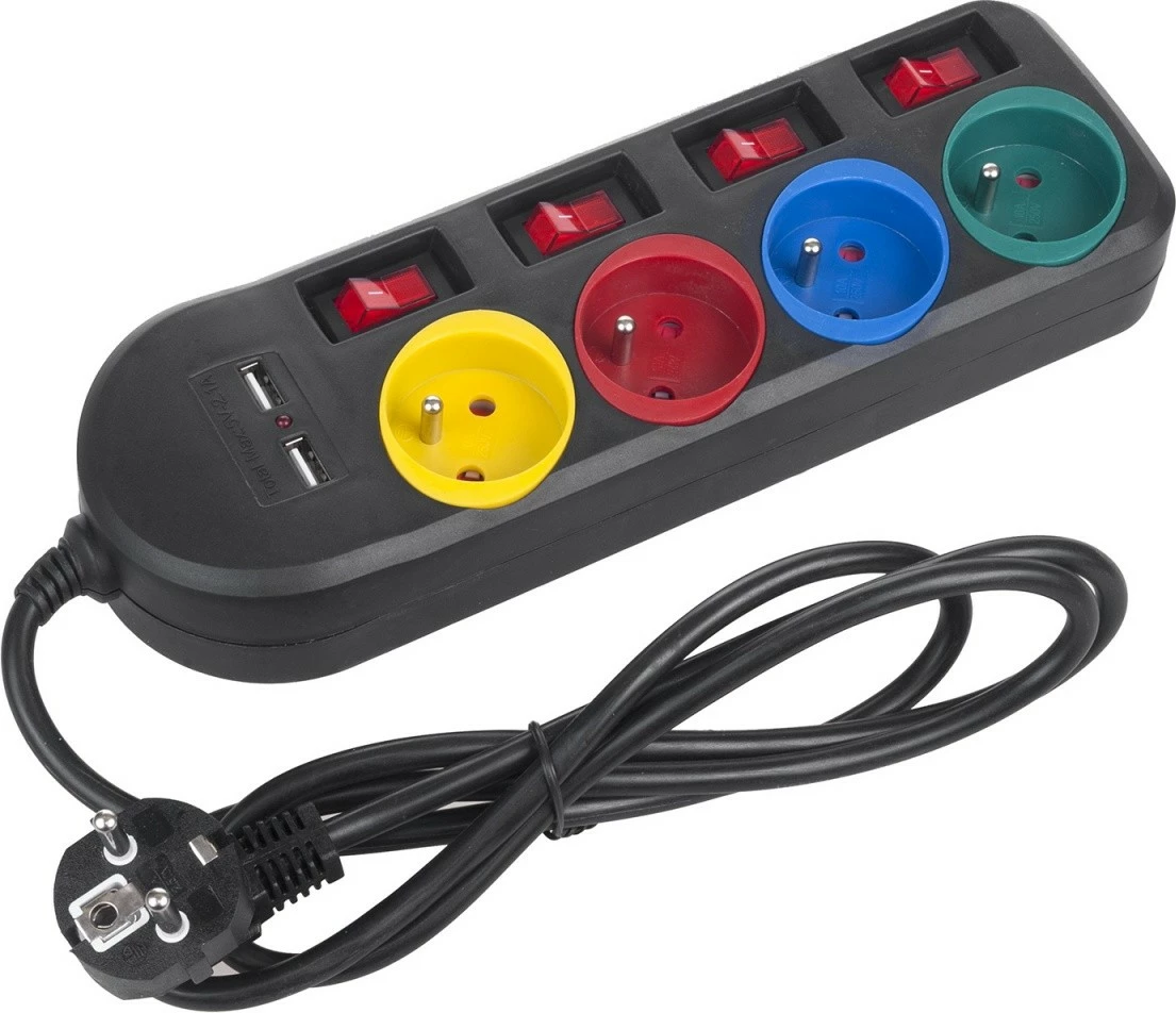 Listë elektrike Maclean MCE229B me 4 dalje + 2xUSB, e zezë