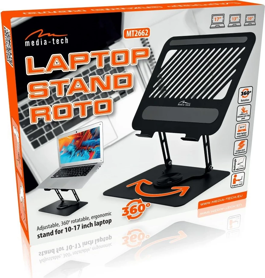 Kasë laptopi Media Tech MT2662, rrotulluese, ergonomike, për 10-17", e zezë