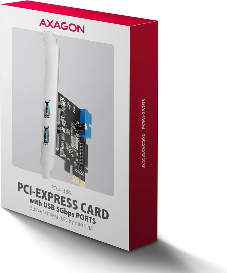 Kartë zgjerimi AXAGON PCEU-232RS, 4x USB 3.2 Gen 1, PCIe, me furnizim SATA, e zezë