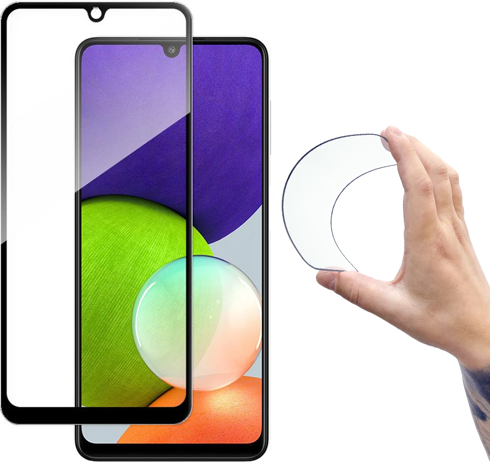 Mbështjellës xhami Wozinsky Full Cover Flexi Nano Glass me kornizë për Samsung Galaxy A22 4G, zi