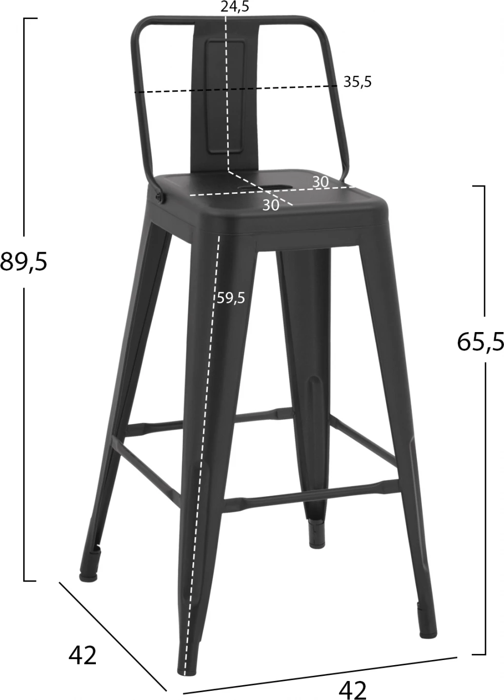 Karrige për bar, lartësi mesatare, metalike, me shpinë, ngjyrë e zezë matte, FH8574.3242x42x89,5cm