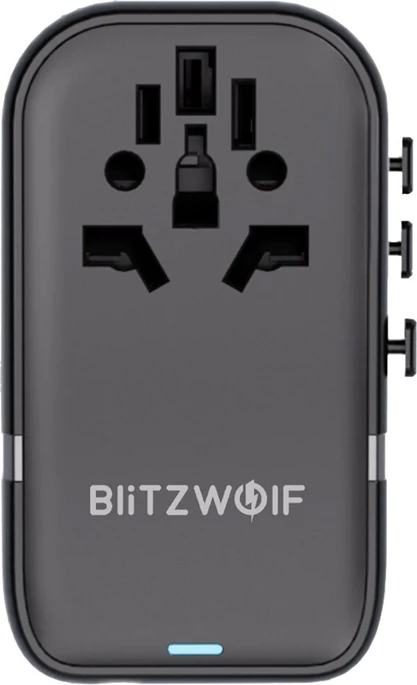 Adapter udhëtimi BlitzWolf BW-TA2 5-në-1, 2xUSB PD, 2xUSB-C QC, USB-C GaN 100W, zi