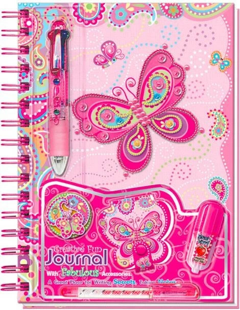 Fletore me spirale Pulio Pecoware Butterflies me stilolaps 4-ngjyrësh, ngjitëse 3D dhe aksesorë, Rozë