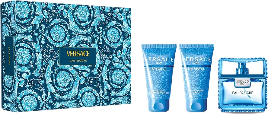 Set për meshkuj Versace Man Eau Fraiche (Eau de Toilette, xhel dushi, balsam pas rrojës) 3x50ml