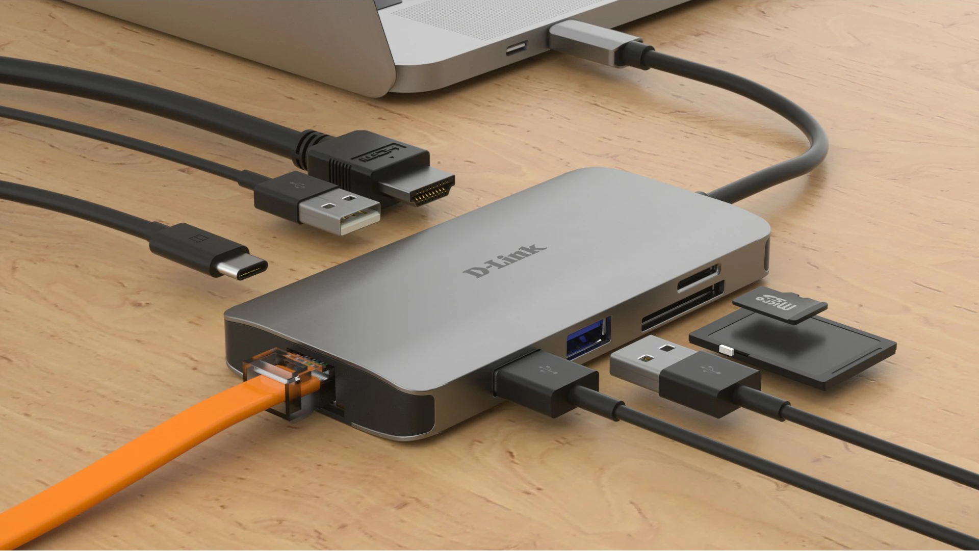 Hub USB-C D-Link DUB‑M810, 8‑në‑1, HDMI/Ethernet/Card Reader/Power Delivery, Alumin, Argjendtë
