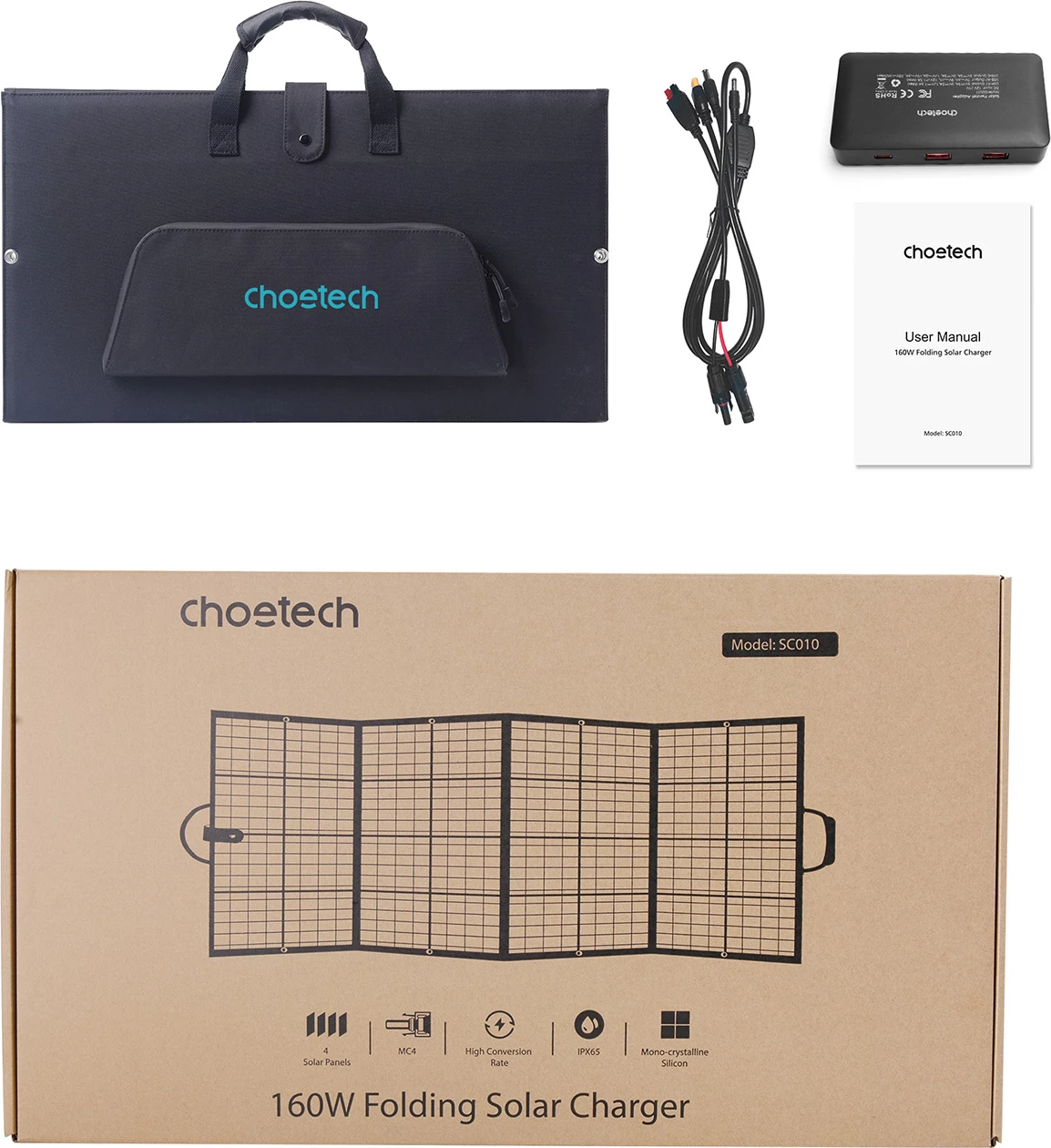 Karikues diellor i palosshëm Choetech SC010, 160W, i zi