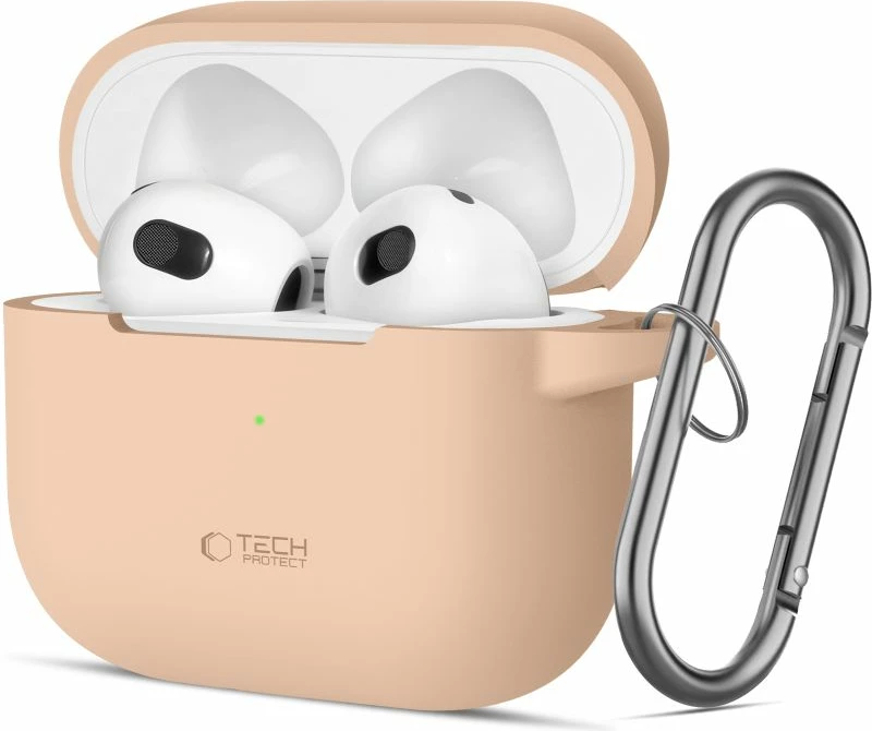 Mbështjellës Tech-Protect Silicone Hook për AirPods 3, Bezhe, me karabinë
