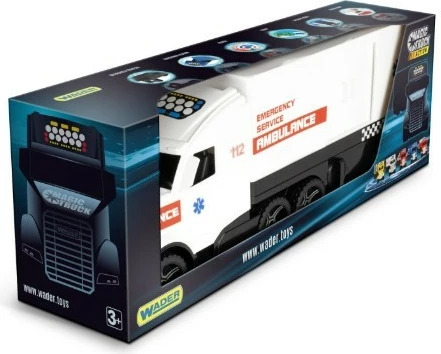 Kamion lodër ambulancë me rimorkio, Wader, Magic Truck Action 36211, gjatësi 81 cm, plastike, e bardhë e kuqe e zezë