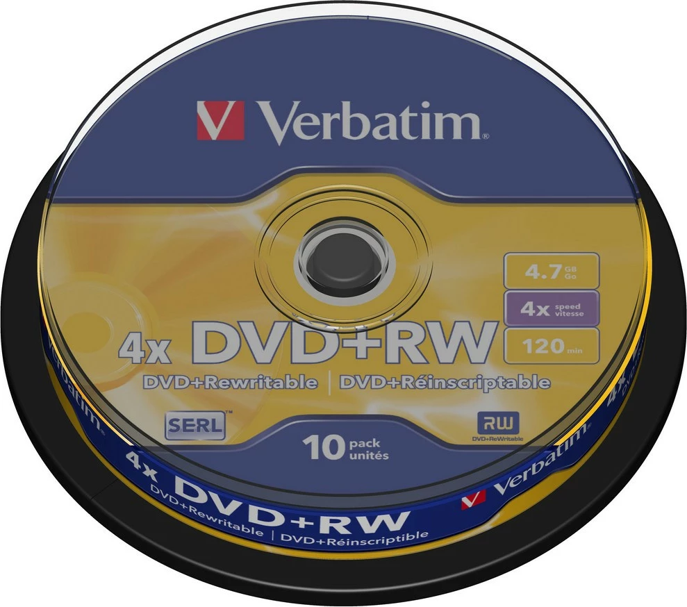 DVD+RW Verbatim 43488, 4.7GB, 4x, 10 copë, Spindel