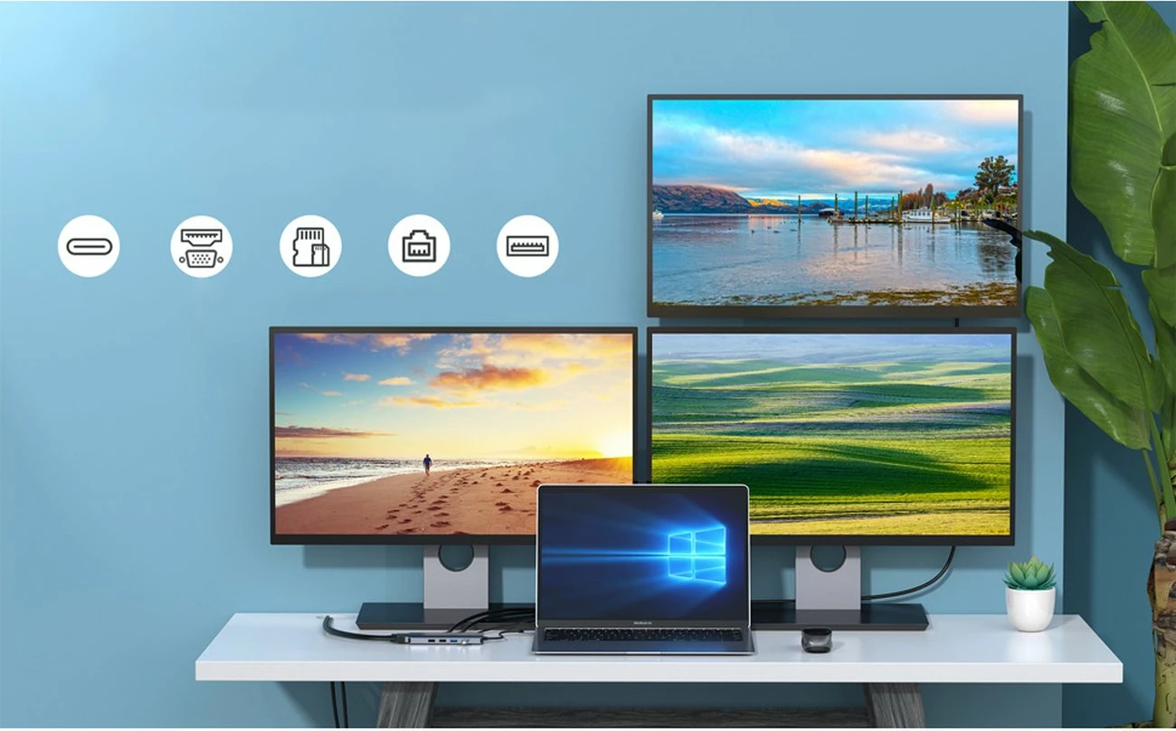 HUB multifunksional Choetech HUB-M26, 12-në-1, USB-C, HDMI, VGA, RJ45, Gri