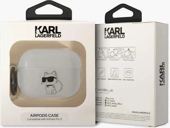 Mbështjellës Karl Lagerfeld KLAP2HNCHTCT për AirPods Pro 2, Choupette, transparent, me unazë