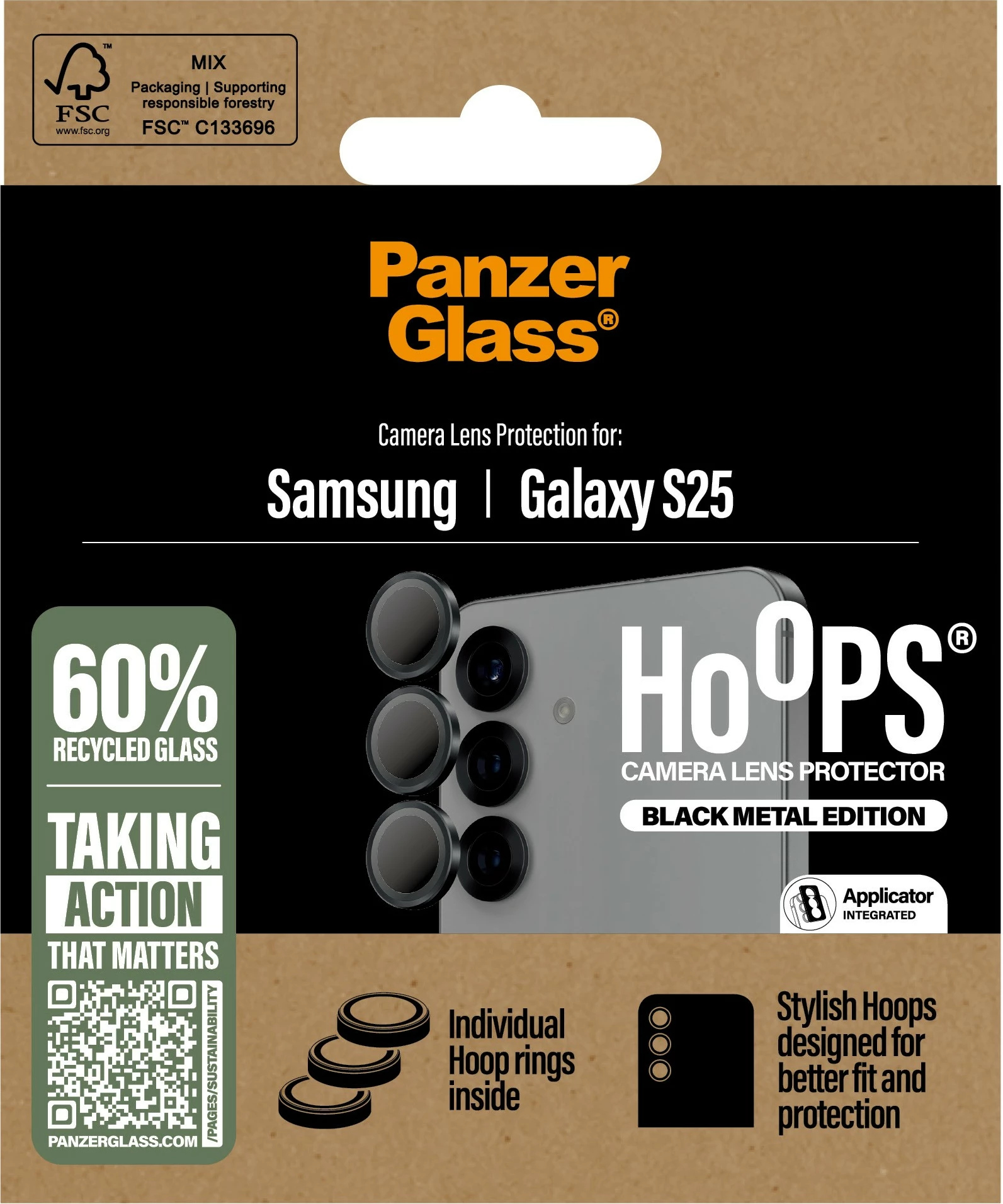 Mbrojtës lente PanzerGlass Hoops për Samsung Galaxy S25, i zi